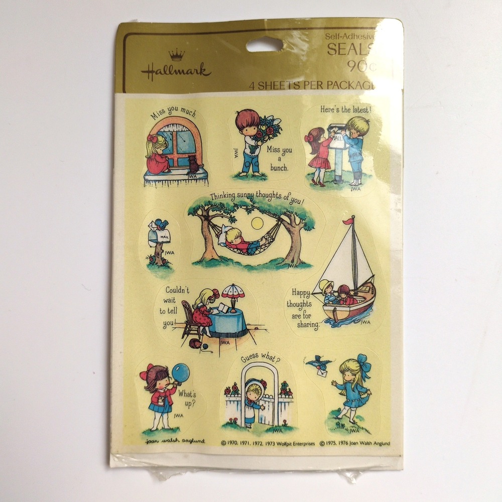 NEW Vintage 70s Hallmark Joan Walsh Anglund Stickers Girls Boys Friends Miss You